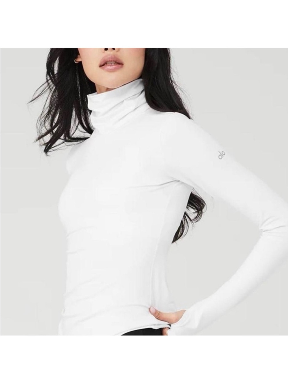 ALO Yoga White alosoft refined Turtleneck Long-Sleeve Top. So pretty! Very RARE